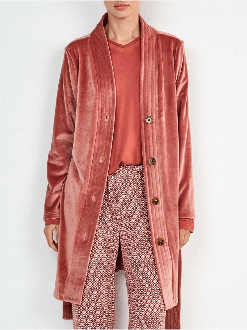 Peignoir court en polaire avec ceinture Terracotta - Kiabi