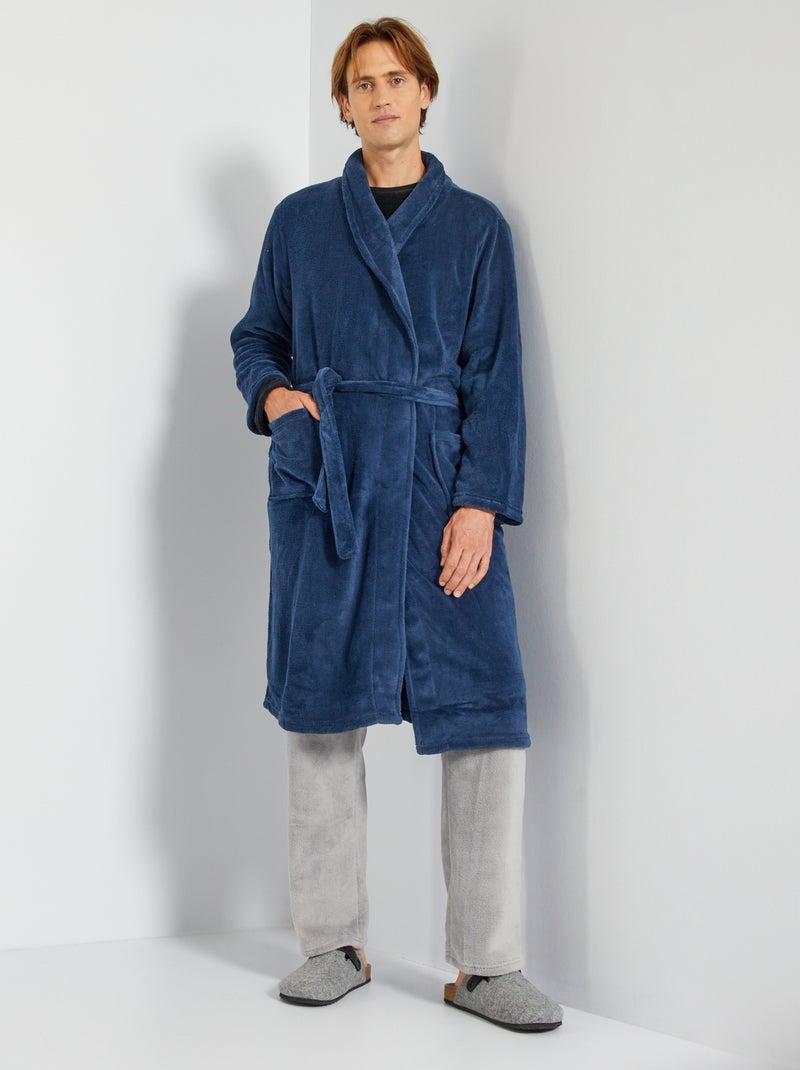 Peignoir de chambre en polaire bleu marine Kiabi