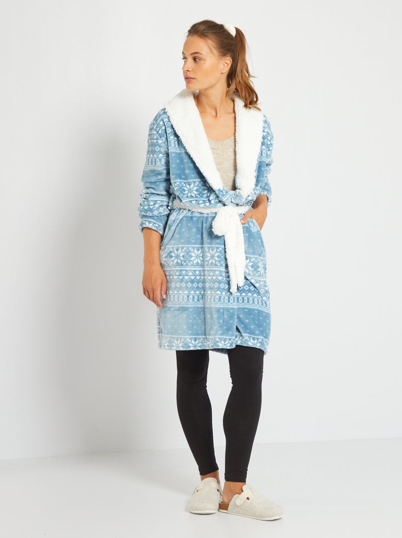Peignoir de nuit en polaire imprimé jacquard bleu - Kiabi