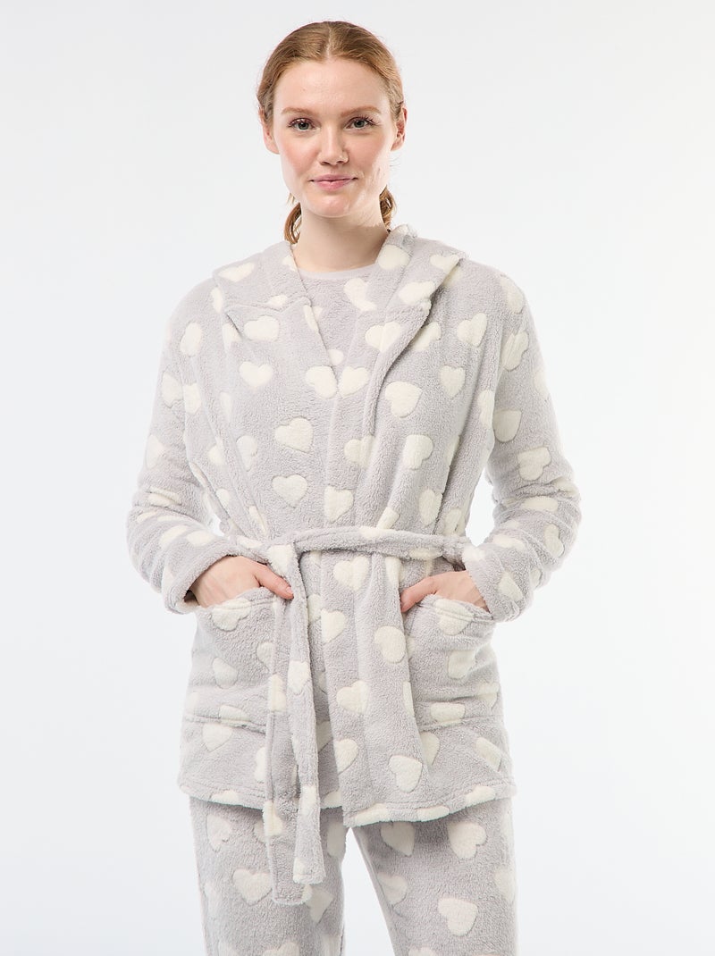 Peignoir doux en polaire Gris - Kiabi
