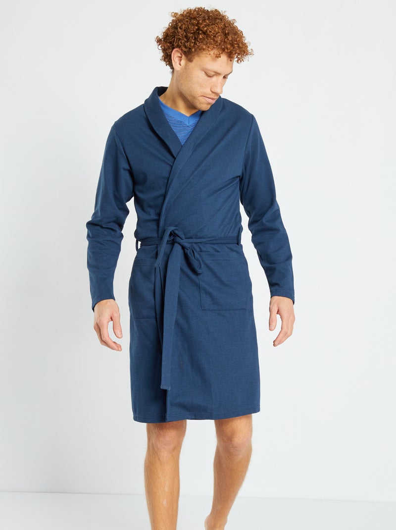 Peignoir en maille gaufrée uni bleu - Kiabi