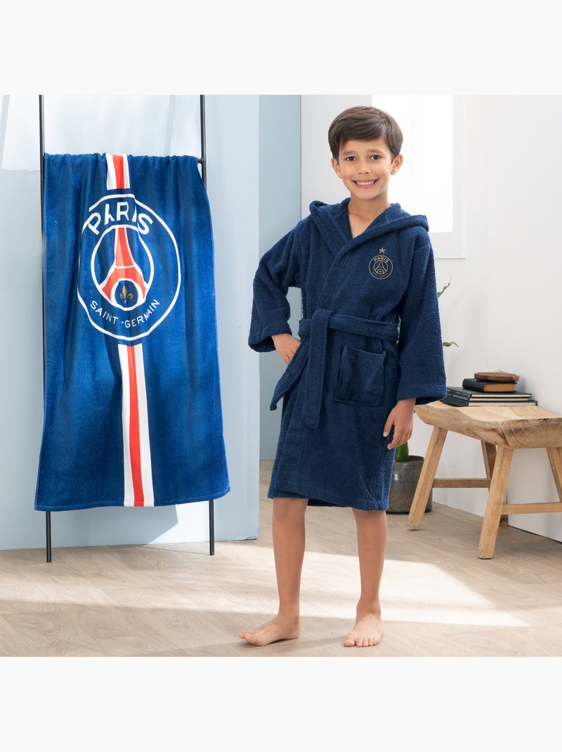 Peignoir enfant brodé 100% coton, psg vainqueurs Bleu - Kiabi