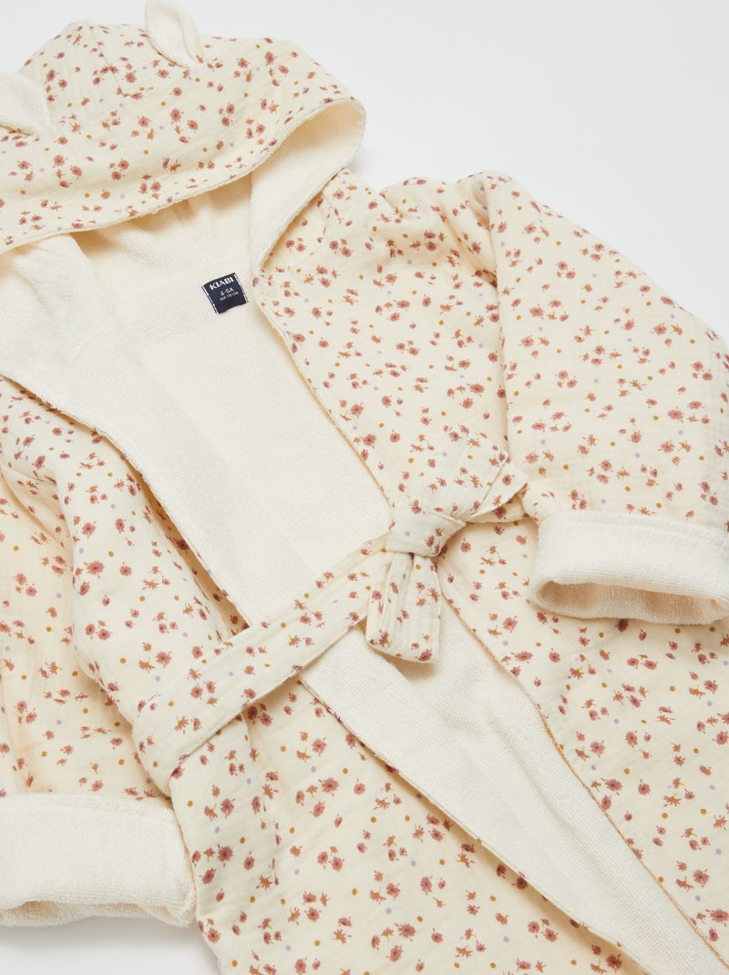 Peignoir enfant en éponge et gaze de coton Ecru/Rose - Kiabi