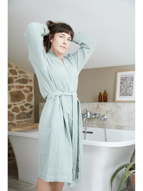 Peignoir kimono mixte en quadruple gaze de coton 220 g/m² - Kiabi Peignoir kimono mixte en quadruple gaze de coton 220 g/m² - Kiabi