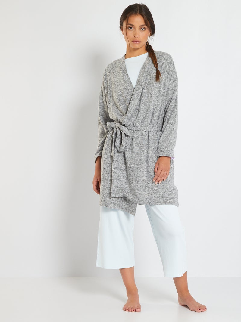 Peignoir maille douce Gris clair chiné - Kiabi