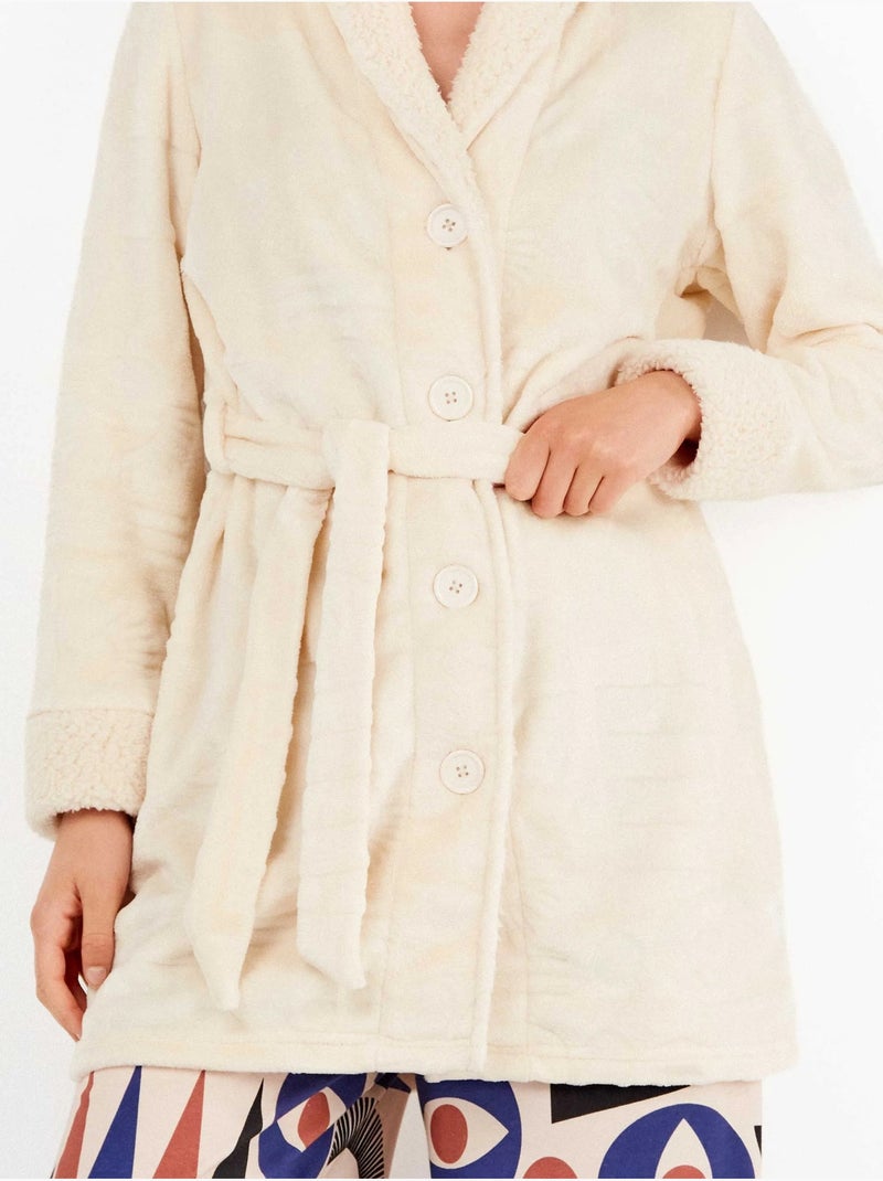 Peignoir texture peluche Ecru - Kiabi