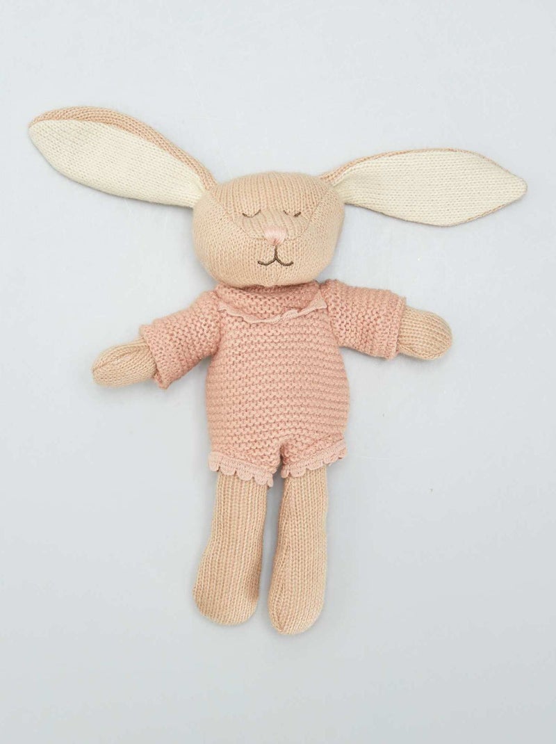 Peluche lapin en tricot rose - Kiabi