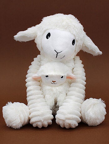 Peluche mouton maman et son bébé blanc