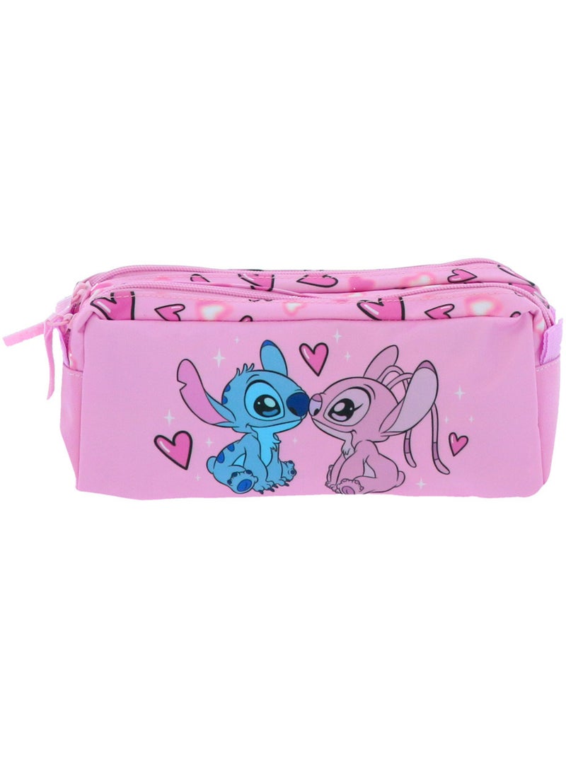 Pennenzak 2 vakken met ritssluiting Lilo & Stitch Universum 23 cm Roze - Kiabi