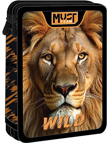 Pennenzak gevuld 2 vakken Must Team 'Wild Lion' – 21x15x5 cm