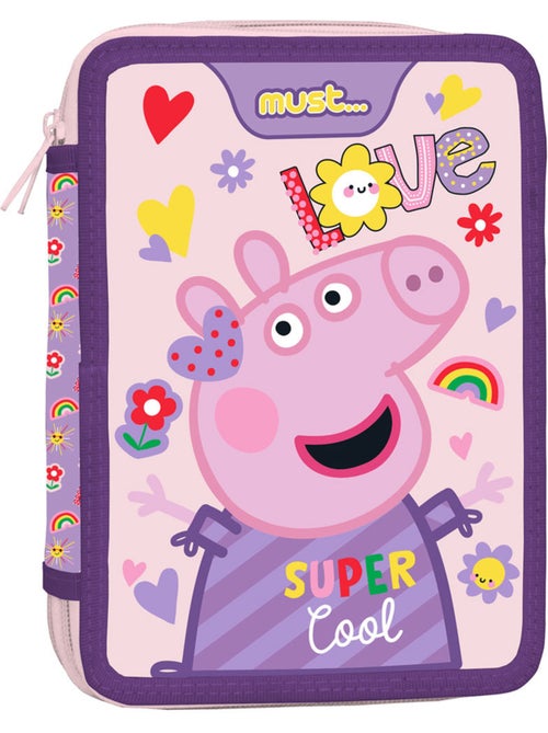 Pennenzak met dubbel vak bedrukt stof Peppa Pig Super Cool - Kiabi