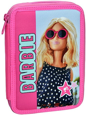 Pennenzak met ritssluiting 'Barbie' sterren gevuld 2 vakken 18 cm - Barbie