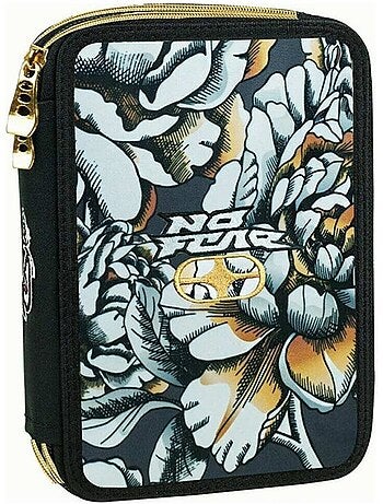 Pennenzak met ritssluiting gevuld 20 cm tropisch bloemen goudkleurig No Fear