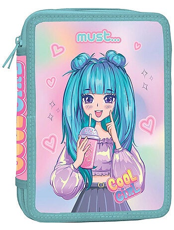 Pennenzak school dubbel vak met ritssluiting 'Cool Girl' 21 x 15 x 5 cm CMP
