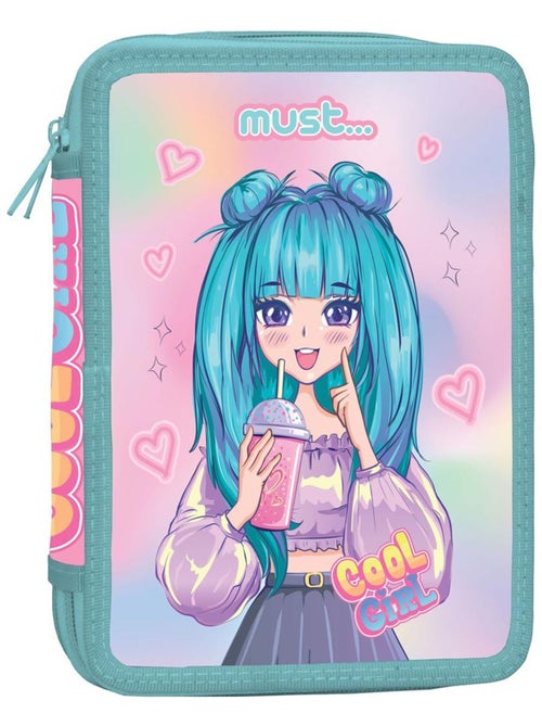 Pennenzak school dubbel vak met ritssluiting 'Cool Girl' 21 x 15 x 5 cm CMP - Kiabi