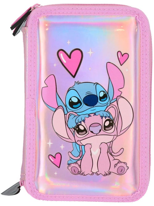 Pennenzak 'Stitch' – Gevuld Holographique 3 vakken – 20 cm – Lilo & Stitch - Kiabi