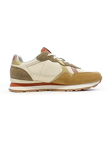 Pepe jeans brit print ecru/camel dames sneakers