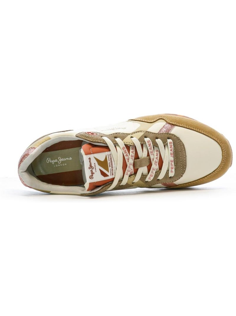 Pepe Jeans Brit Print Ecru/Camel Dames Sneakers Cappuccinobruin - Kiabi