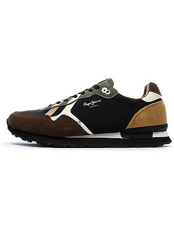 Pepe jeans brit prints bruine heren sneakers