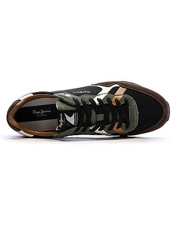 Pepe jeans brit prints bruine heren sneakers