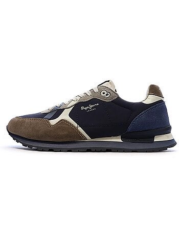 Pepe jeans brit prints bruine heren sneakers