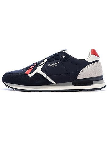 Pepe jeans brit road m heren sneakers marine/rood