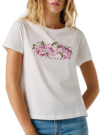 Pepe jeans dames t-shirt wit/roze pjl l nd