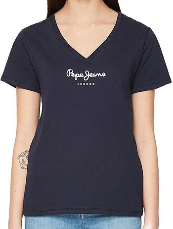 Pepe jeans wendy v-hals t-shirt voor dames - marineblauw