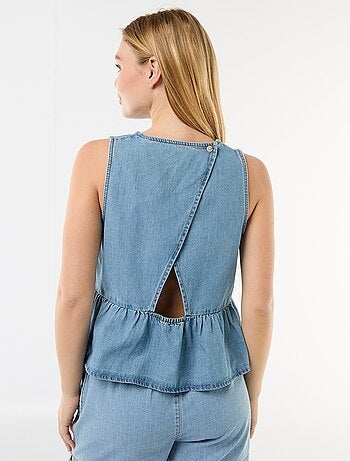 Peplum blouse van mouwloos denim