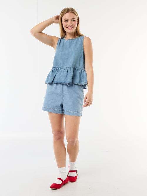 Peplum blouse van mouwloos denim - Kiabi