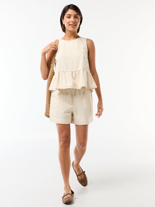 Peplum blouse van mouwloos denim - Kiabi