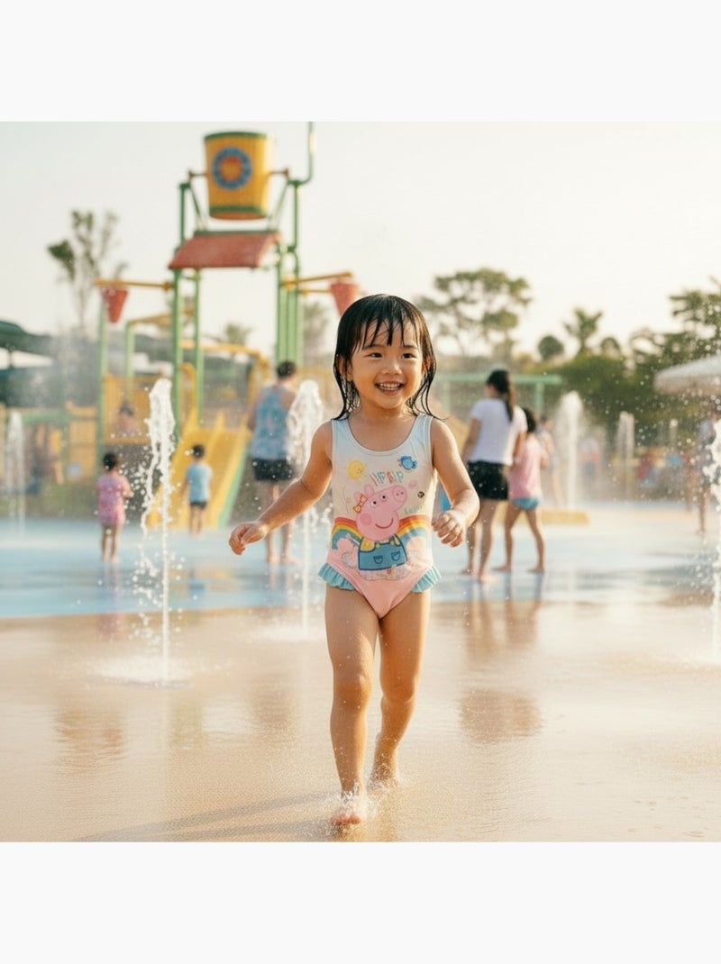 Peppa pig - maillot de bain 1 pièce imprimé, finitions volantées Vert - Kiabi