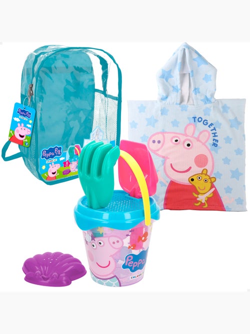 Peppa pig seau de plage avec accessoires sac à dos et poncho - Kiabi