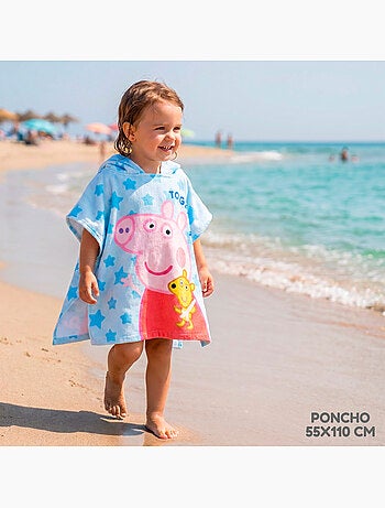 Peppa pig strandset met emmertje, rugzak en poncho-accessoires.