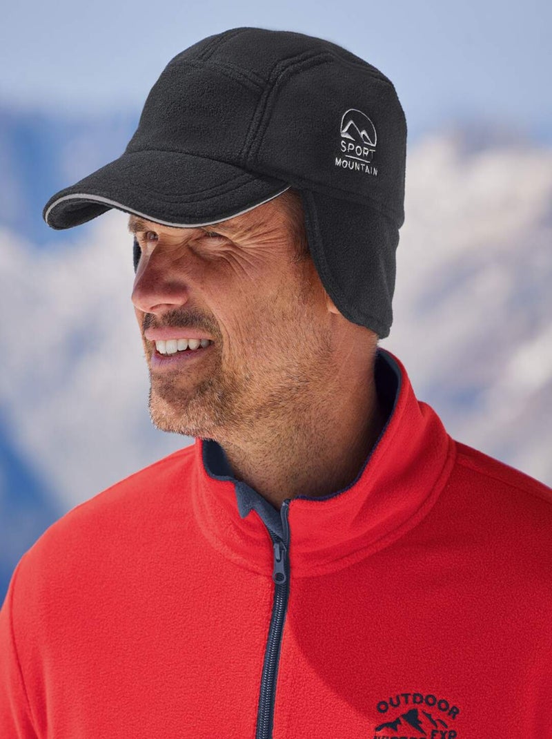 Pet met oorwarmers van fleece - ATLAS FOR MEN Zwart - Kiabi