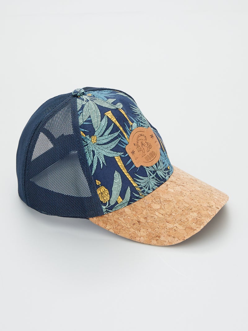 Pet met tropische print en klep van kurk BLAUW - Kiabi