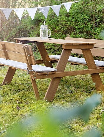 Picknicktafel voor kinderen van massief hout + 2 kussens 'Roba picnic for 4'