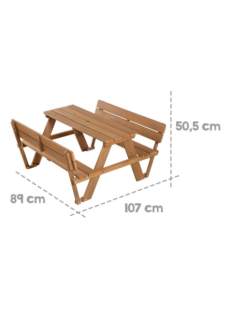Picknicktafel voor kinderen van massief hout + 2 kussens 'Roba picnic for 4' Bruin - Kiabi