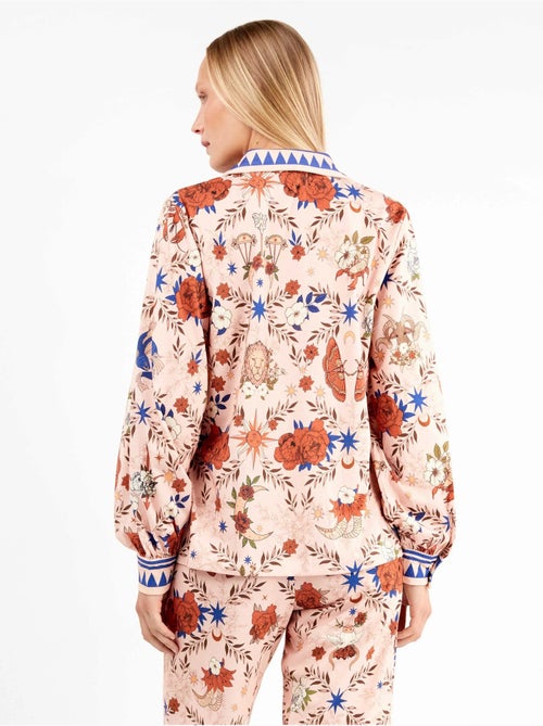 Pijama camisero estampado manga abullonada y pantalón palazzo - Kiabi