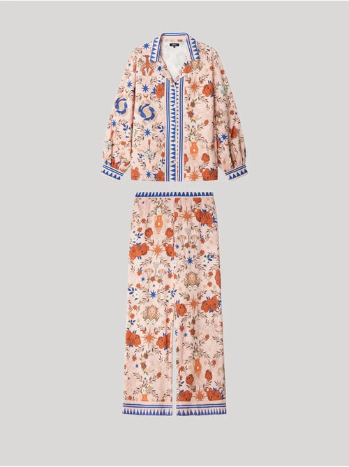 Pijama camisero estampado manga abullonada y pantalón palazzo - Kiabi