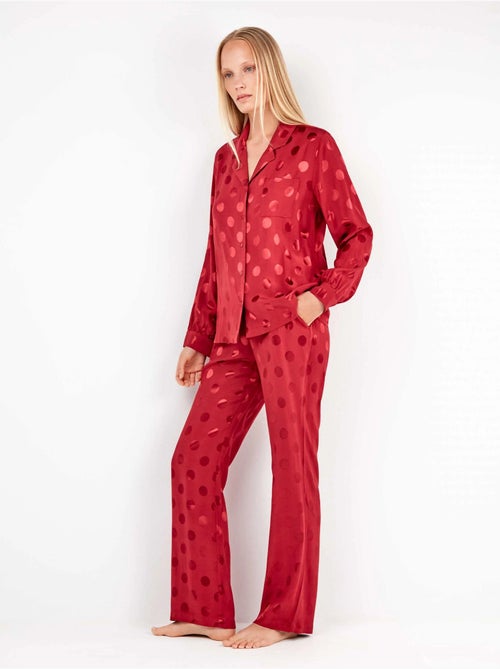 Pijama largo camisero de lunares en suave tejido de satén - Kiabi