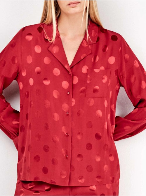 Pijama largo camisero de lunares en suave tejido de satén - Kiabi