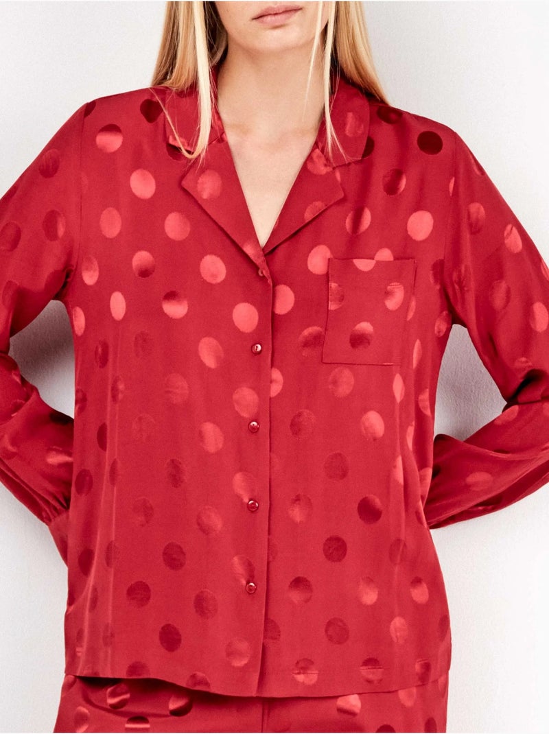 Pijama largo camisero de lunares en suave tejido de satén Granaatappel - Kiabi