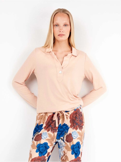 Pijama largo camisero estampado floral en tejido de punto - Kiabi