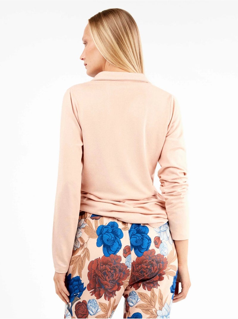 Pijama largo camisero estampado floral en tejido de punto Roze - Kiabi