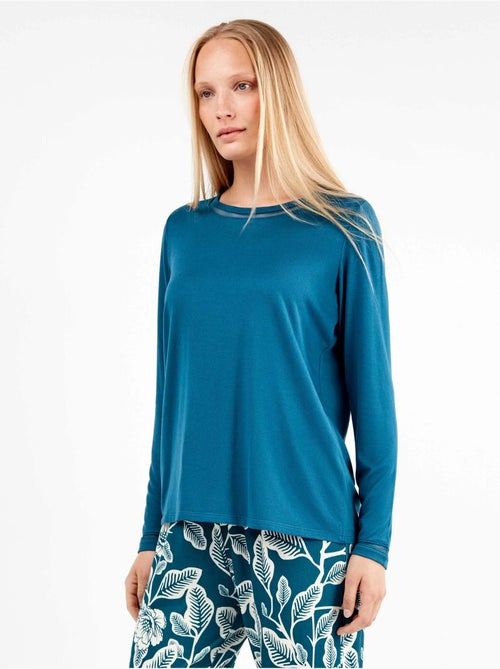 Pijama largo con camiseta lisa y pantalón floral de punto - Kiabi