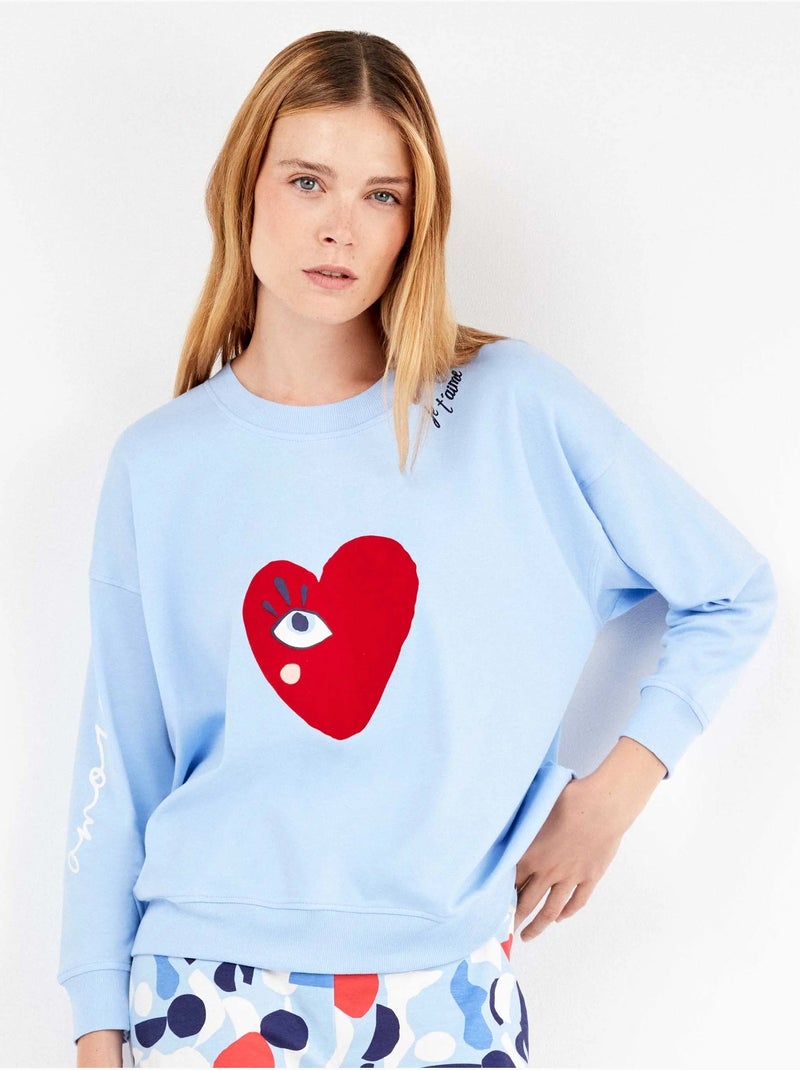 Pijama largo de corazones en interlock suave algodón Lichtblauw - Kiabi