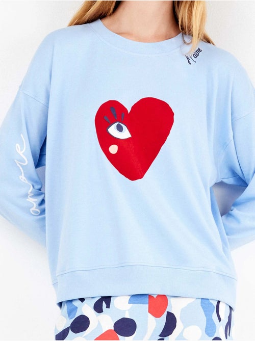 Pijama largo de corazones en interlock suave algodón - Kiabi