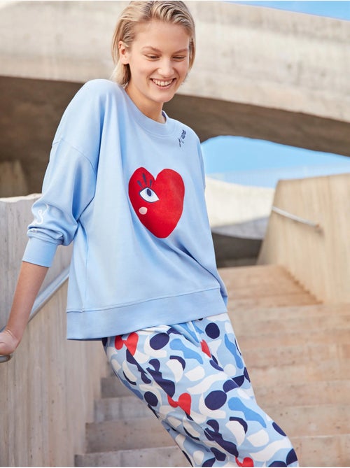 Pijama largo de corazones en interlock suave algodón - Kiabi