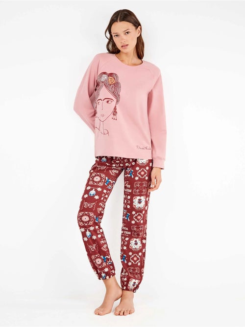 Pijama largo de frida kahlo en tejido de punto con algodón - Kiabi